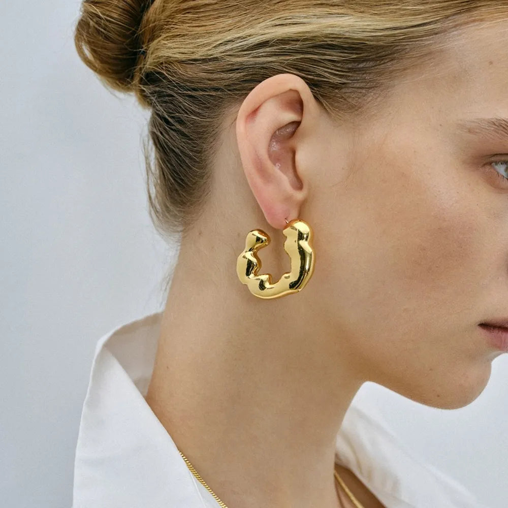 Stainless Steel C-Hoop Earrings Gold One Size OutfitFlow
