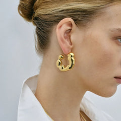 Stainless Steel C-Hoop Earrings Gold One Size OutfitFlow