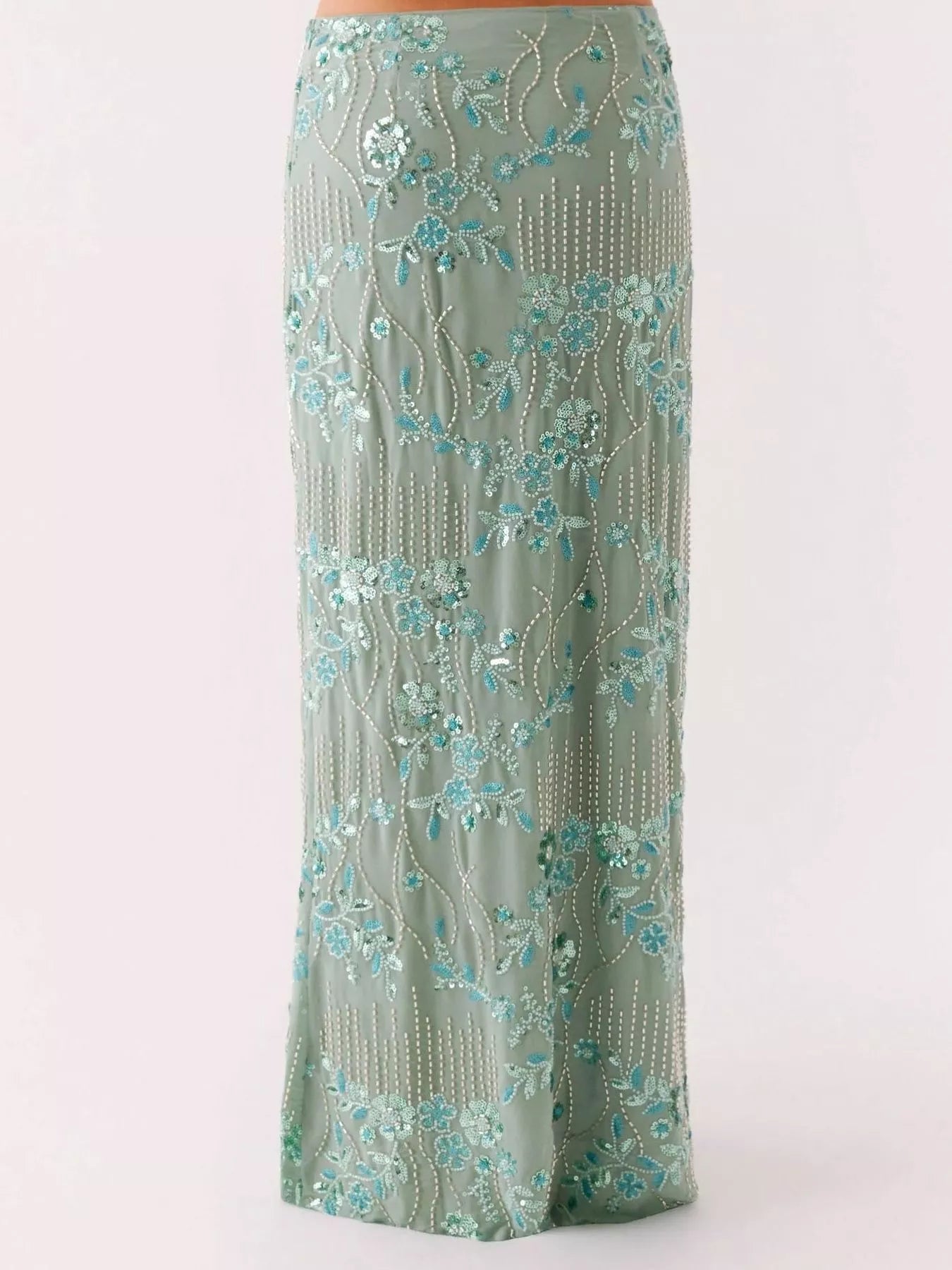 Embroidered Sequin Maxi Skirt OutfitFlow