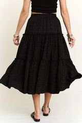 ADORA Rhinestone Accent Tiered Skirt OutfitFlow