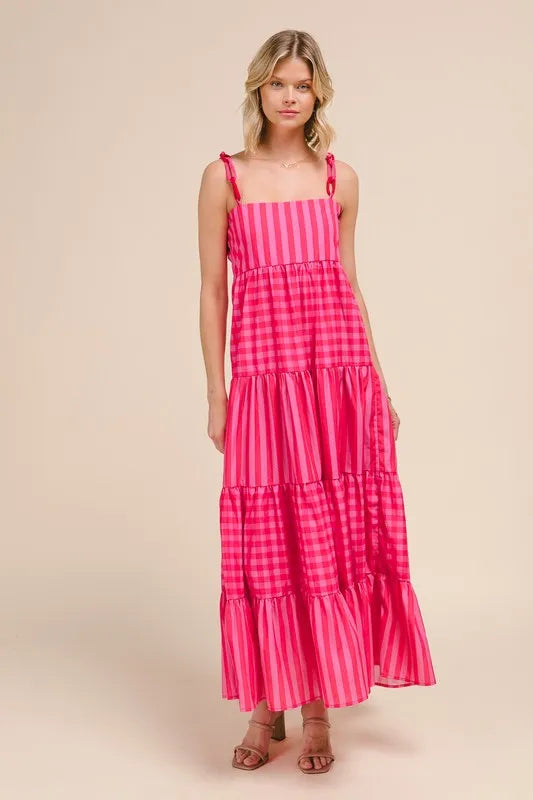 SO ME Stripe Tiered Maxi Dress with Colorful Chain Strap OutfitFlow