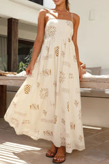 Printed Square Neck Maxi Cami Dress Beige OutfitFlow