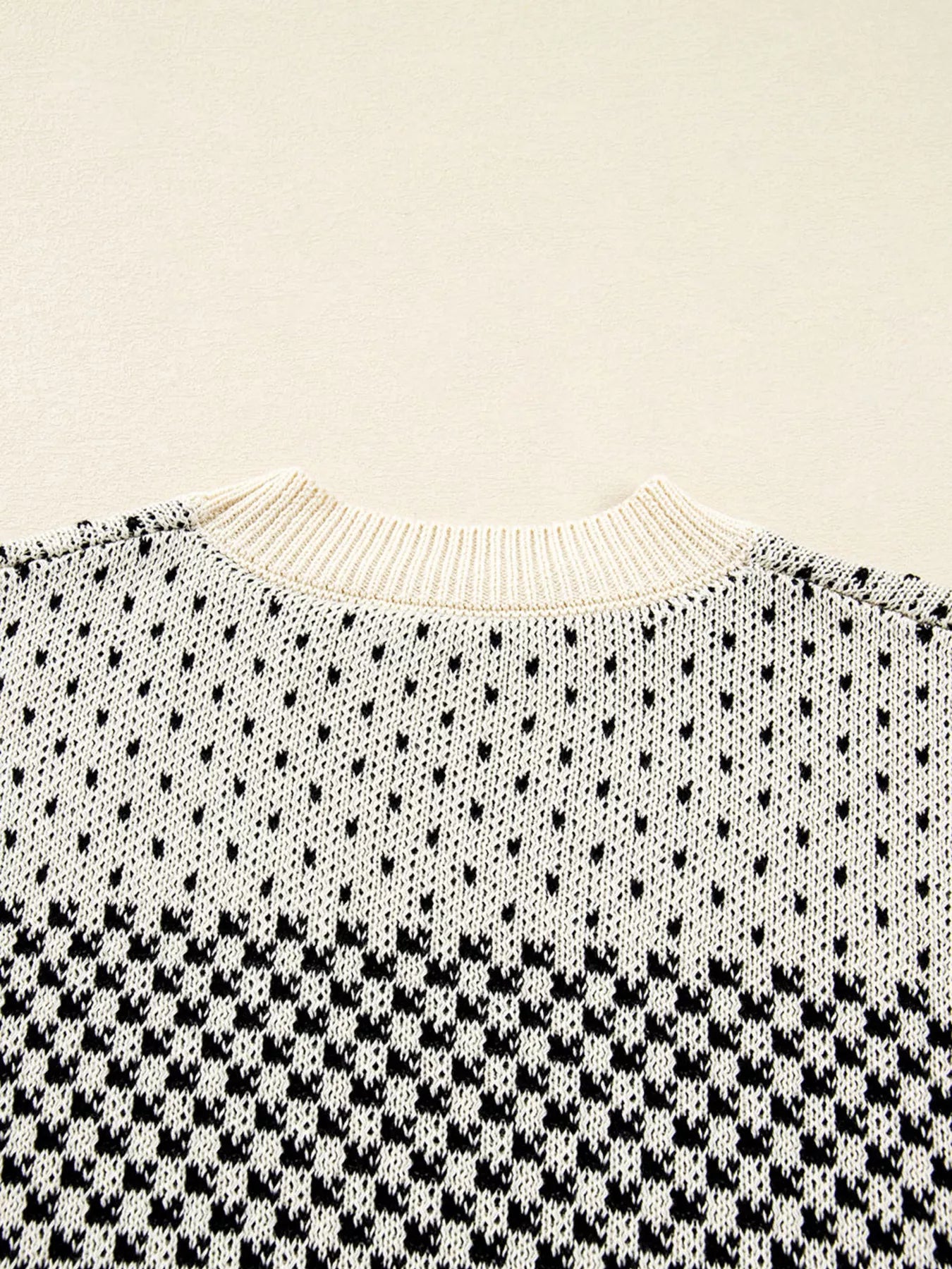 Contrast Color Pattern Lantern Sleeve Sweater OutfitFlow