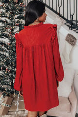Frill Notched Long Sleeve Dress OutfitFlow