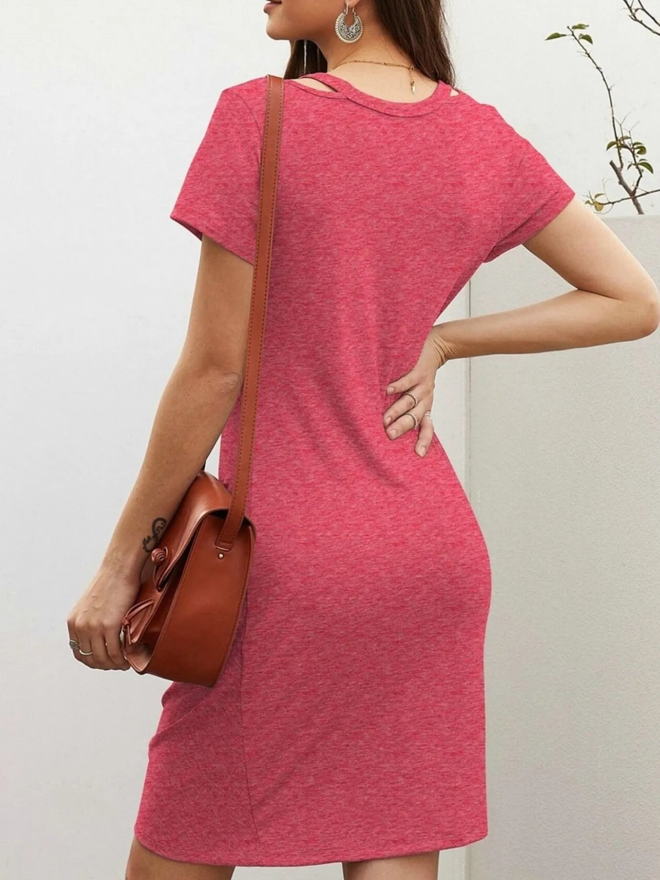 V-Neck Twisted Knot T-Shirt Dress OutfitFlow
