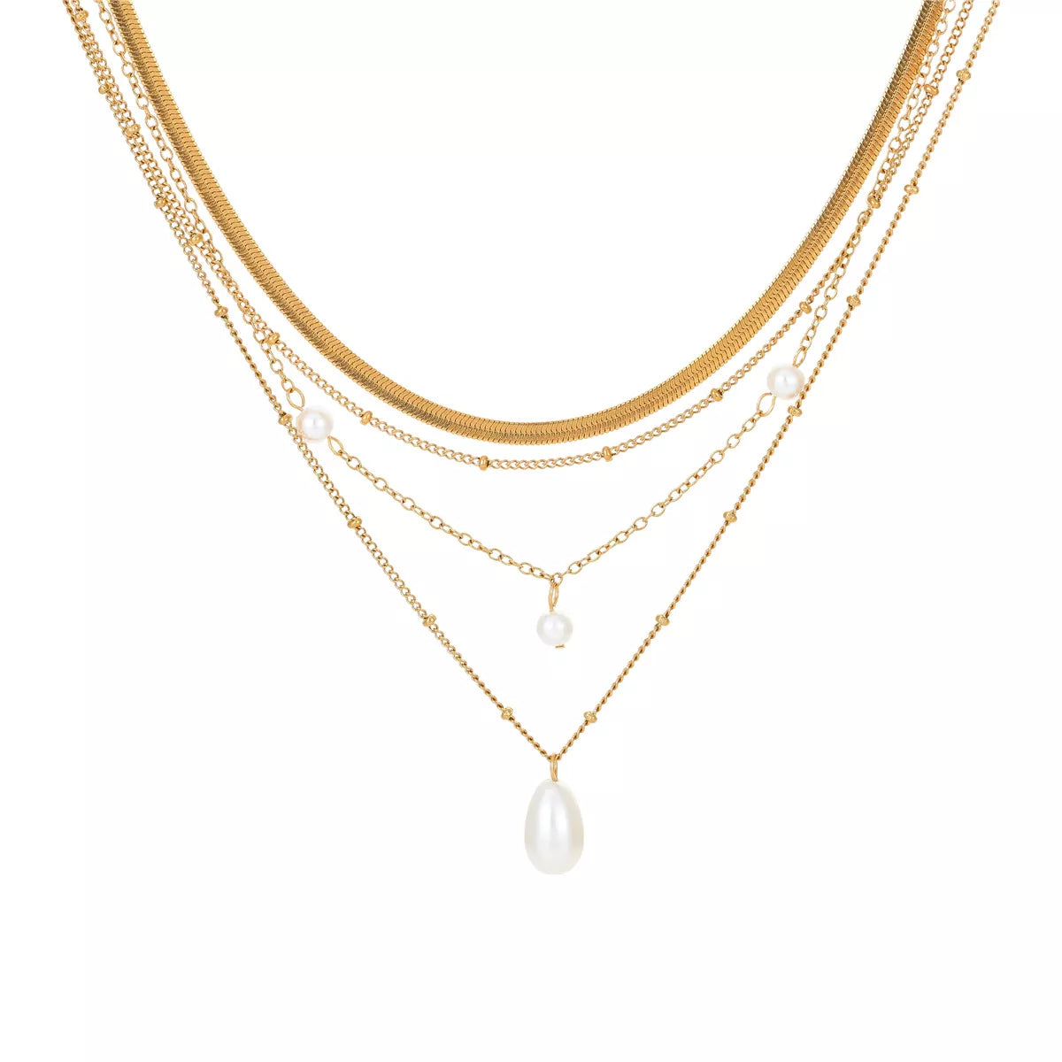 18K Gold-Plated Four-Layered Pearl Necklace OutfitFlow
