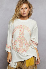 POL Floral Peace Patch Drop Shoulder T-Shirt Ivory OutfitFlow