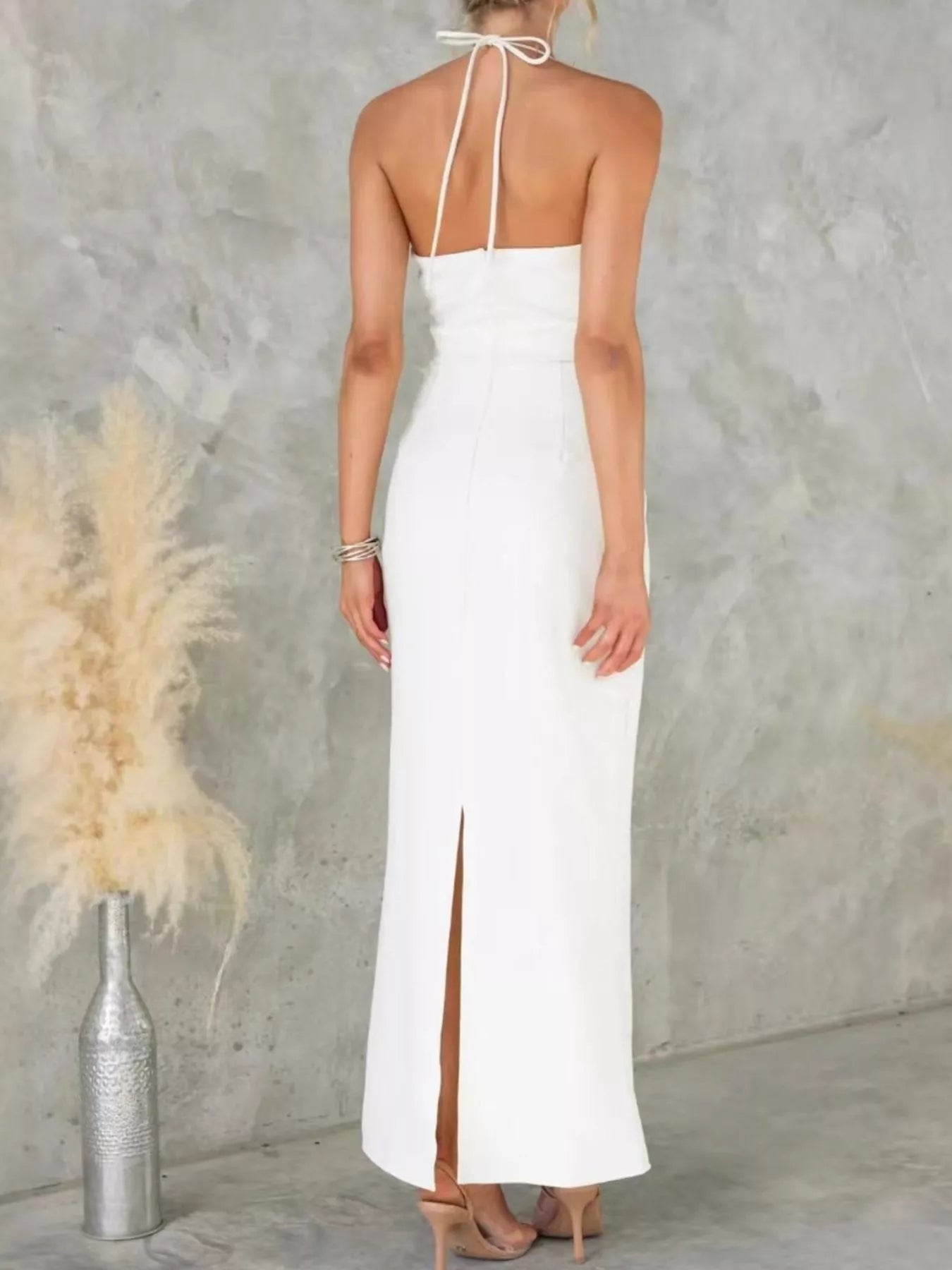 Slit Back Halter Neck Maxi Dress OutfitFlow