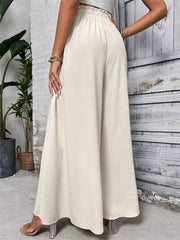 Frill Wide Leg Pants Beige OutfitFlow