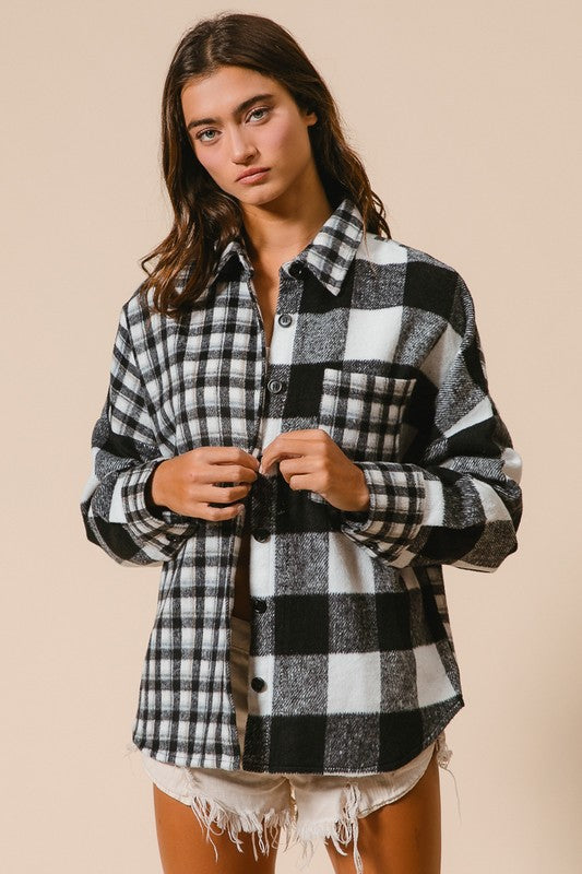 Outfit Flow - BiBi Plaid Fleece Button Down Long Sleeve Shirt