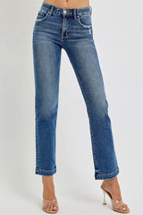 RISEN Full Size Tummy Control Elastic Band Mid Rise Straight Jeans Plus Size OutfitFlow