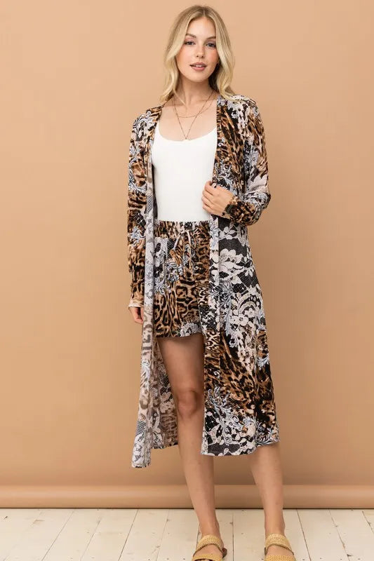 And The Why Animal Print Kimono and Shorts Set OutfitFlow