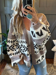 Aztec Pattern Oversized Button Up Cardigan Trendsi