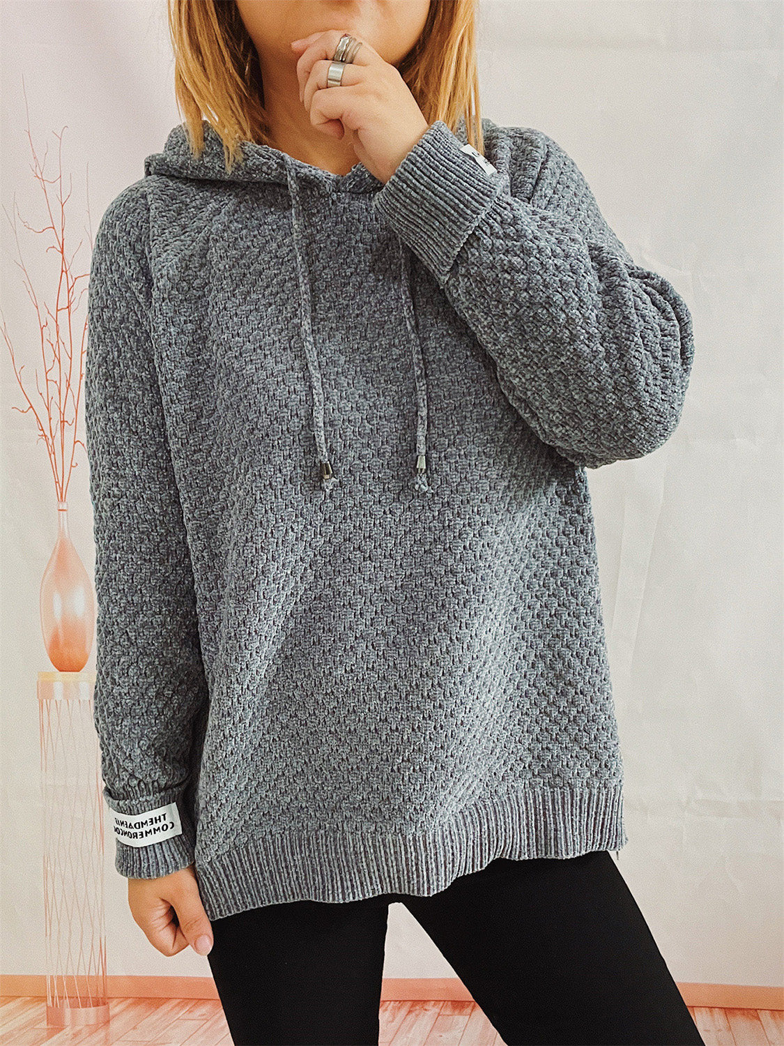 Drawstring Long Sleeve Hooded Sweater