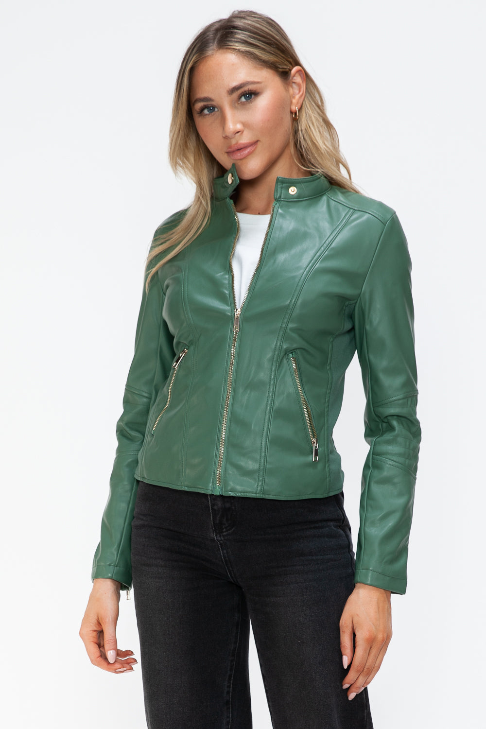 Outfit Flow - Snobbish Faux Leather Zip Up Drawstring Hooded Jacket