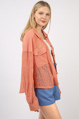 VERY J Button Up Long Sleeve Lace Shirt