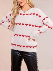 Heart Pattern Dropped Shoulder Sweater OutfitFlow