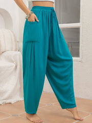 Drawstring Wide Leg Pants with Pockets