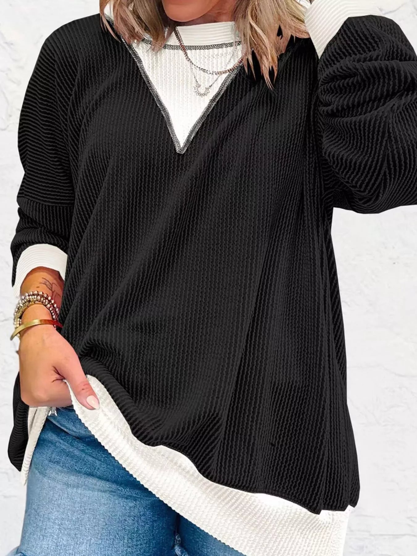 Contrast Dropped Shoulder Sweatshirt OutfitFlow