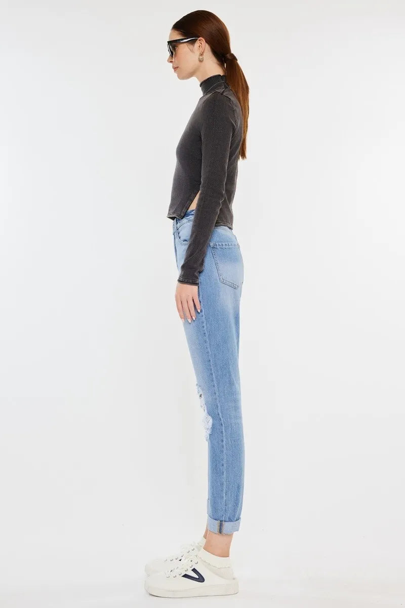 Kancan High Rise Distressed Mom Jeans OutfitFlow