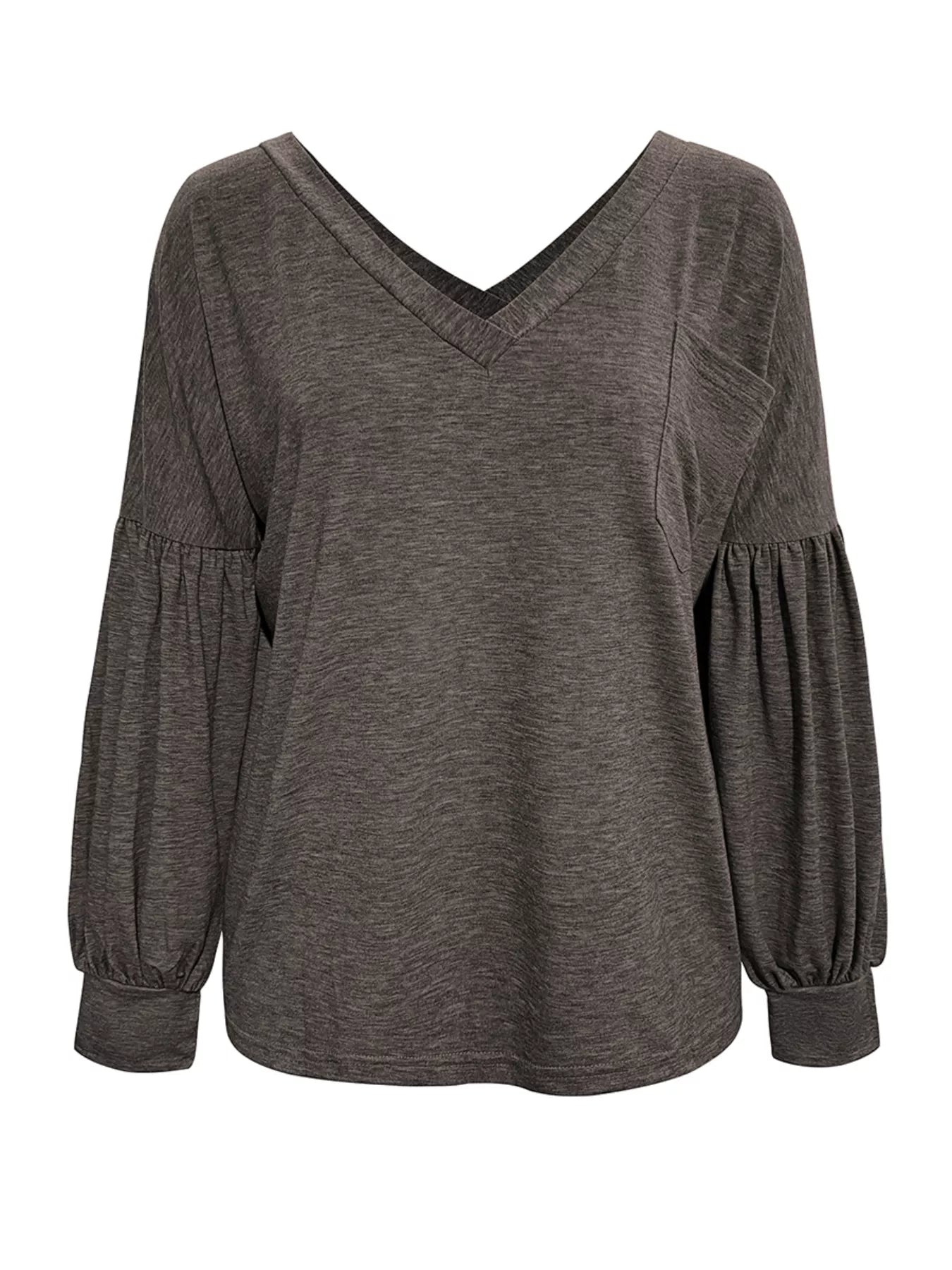 Oversized V-Neck Long Sleeve Blouse OutfitFlow