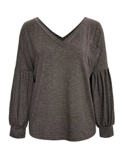 Oversized V-Neck Long Sleeve Blouse OutfitFlow