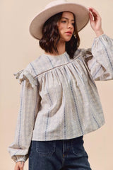 SO ME Floral Cotton Print Ruffled Long Sleeve Blouse OutfitFlow