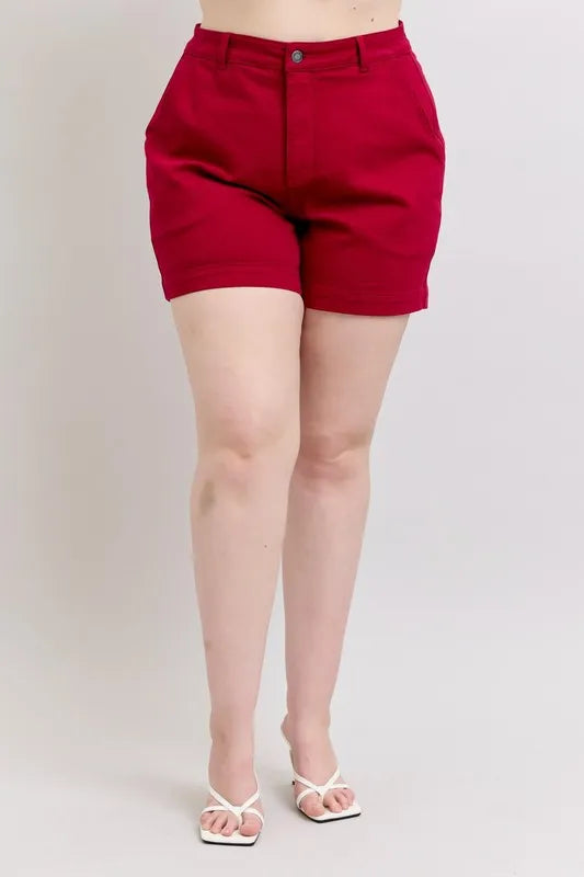 Judy Blue Full Size High Waist Tummy Control Garment Dyed Heart Shaped Denim Shorts Plus Size OutfitFlow