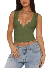 Lace V-Neck Cami Top with Scalloped Hem OutfitFlow