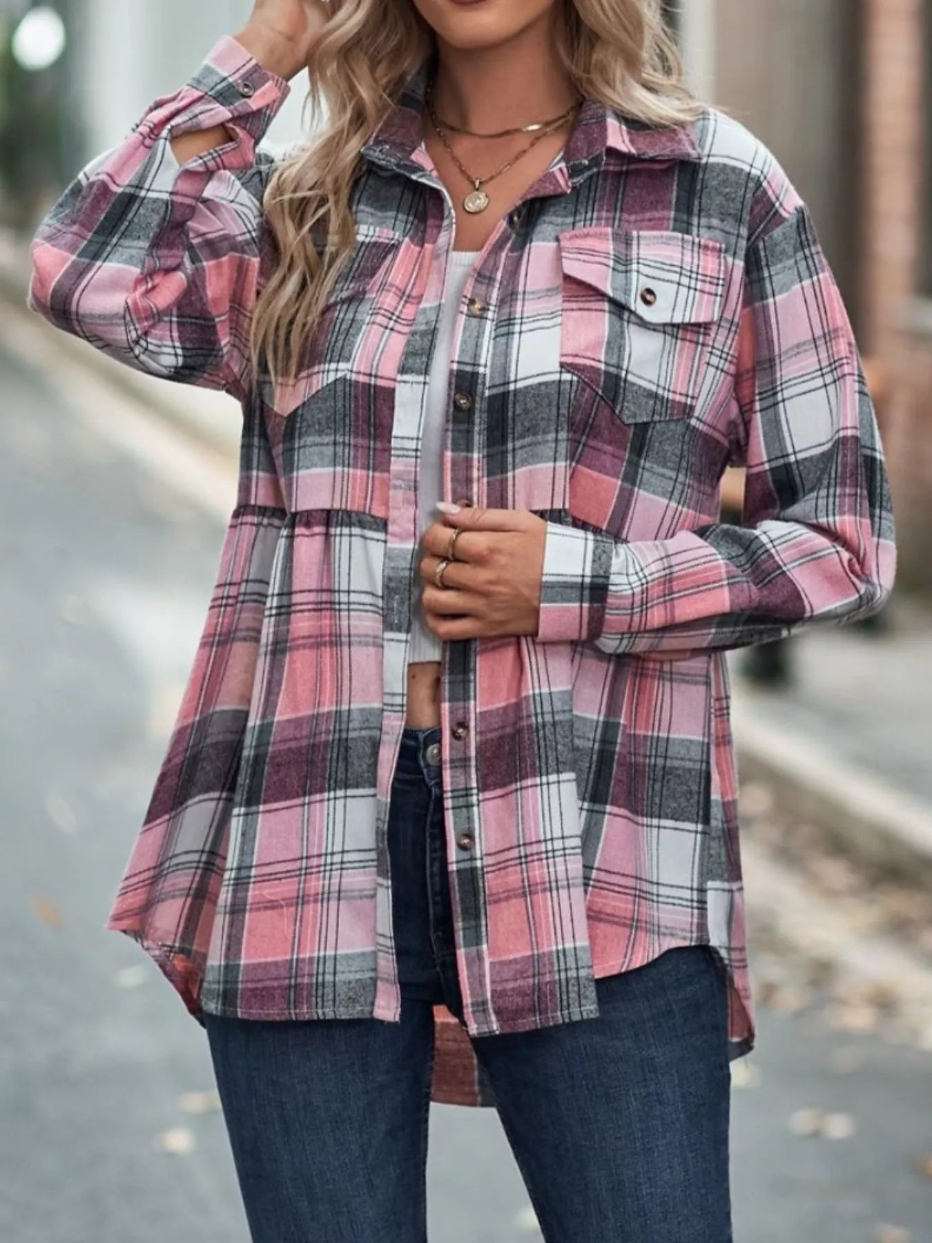 Plaid Button-Down Long Sleeve Shirt OutfitFlow