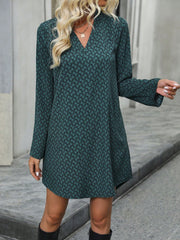 Outfit Flow - Printed V-Neck Long Sleeve Mini Dress