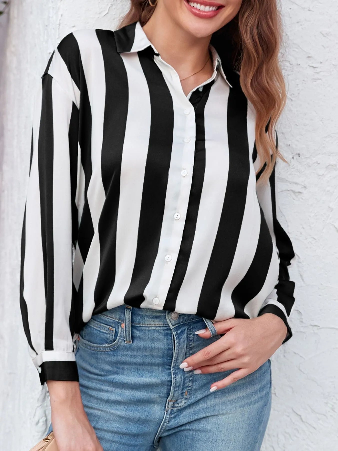 Striped Relaxed Button Up Shirt OutfitFlow