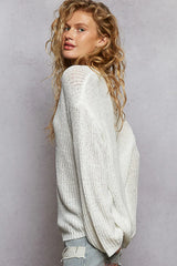 POL Oversized V-Neck Knit Top OutfitFlow