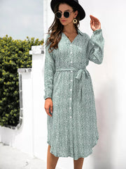 Button Down Printed Long Sleeve Shirt Dress OutfitFlow