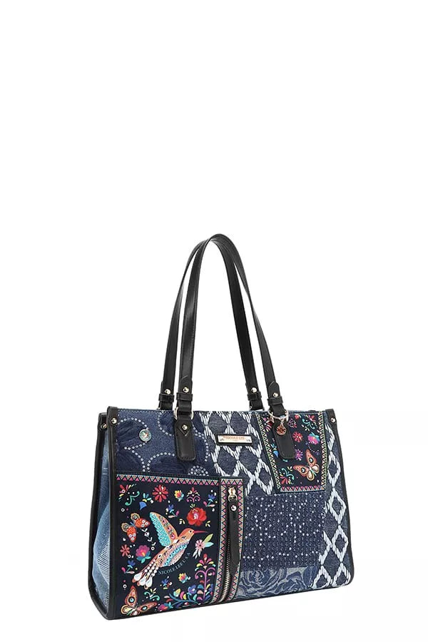 Nicole Lee USA Bosque de Amor Denim Tote Bag OutfitFlow