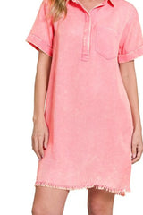 Zenana Tencel Mineral Washed Collared Shirts Dress OutfitFlow