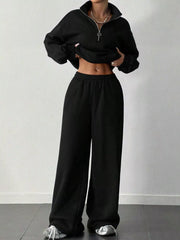 Half-Zip Long Sleeve Sweatshirt and Pants Set OutfitFlow