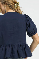 Umgee Tie Front Puff Sleeve Blouse OutfitFlow