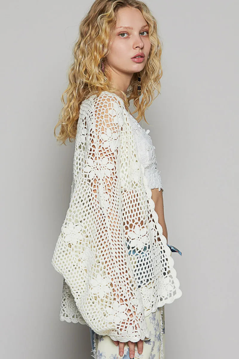 POL Crochet Open-Front Cardigan OutfitFlow