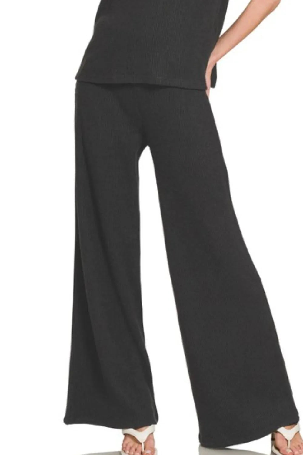 Zenana Rolled Sleeve Top and Pants Sweater Set OutfitFlow