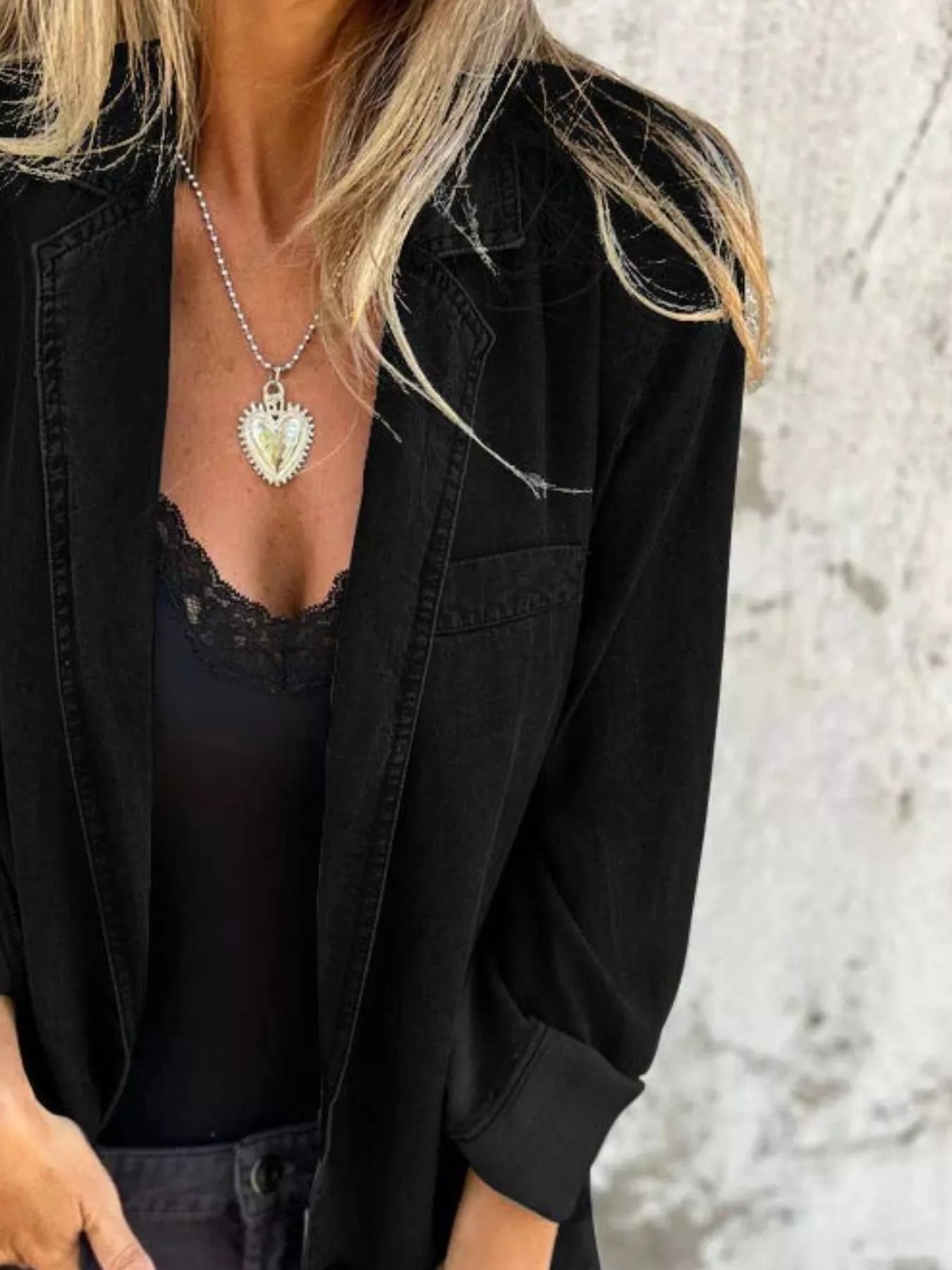 Full Size Button Down Denim Blazer Plus Size Trendsi