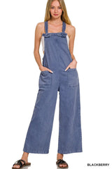 Zenana Washed Knot Strap Pockets Jumpsuit Trendsi