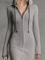 Hooded Ribbed Knit Lace Hem Midi Dress Trendsi