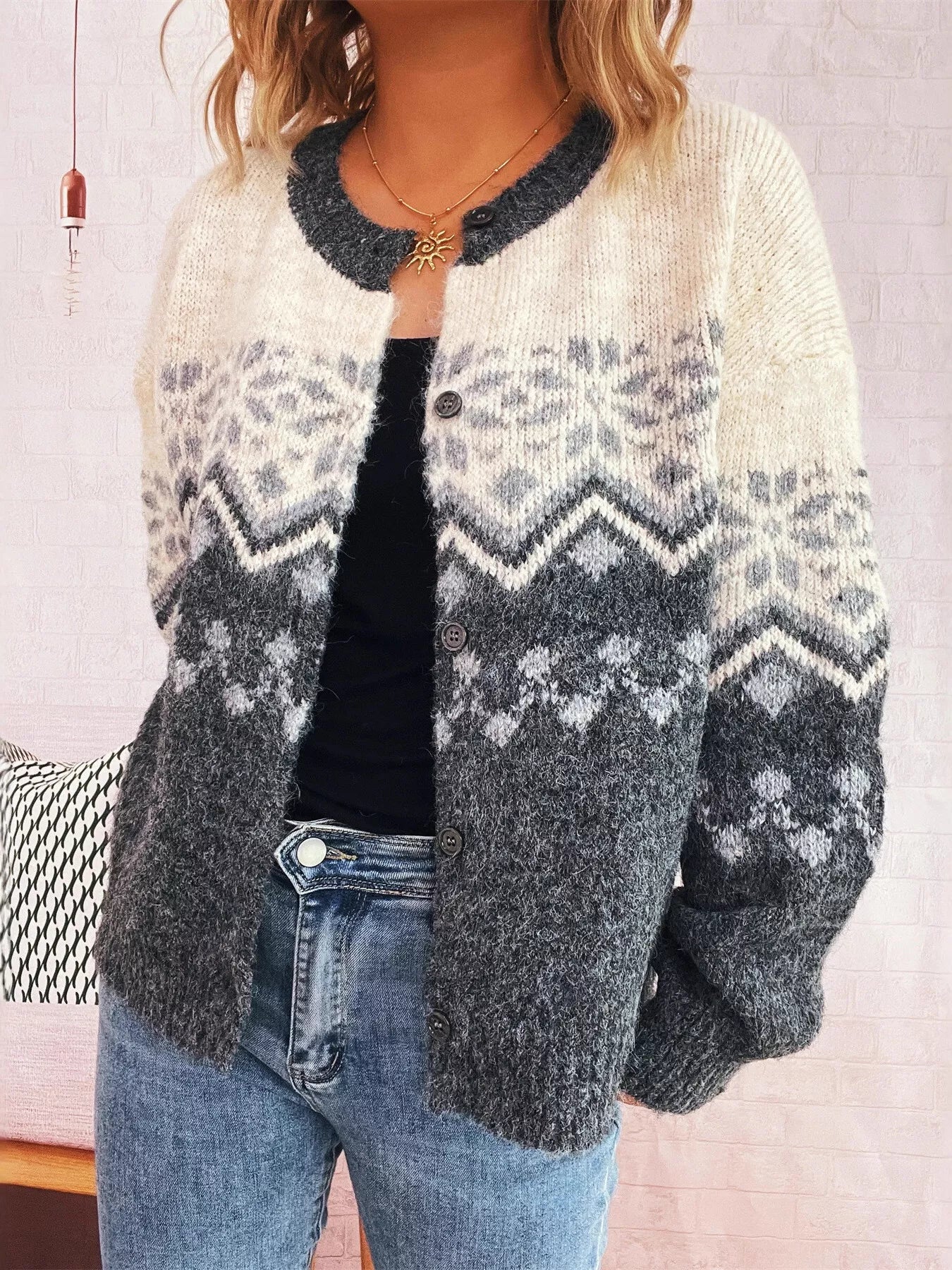 Christmas Button Up Drop Shoulder Cardigan OutfitFlow