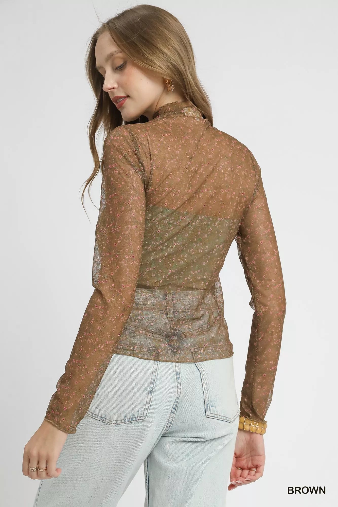 Umgee Nylon Lace Mesh Long Sleeve Top OutfitFlow