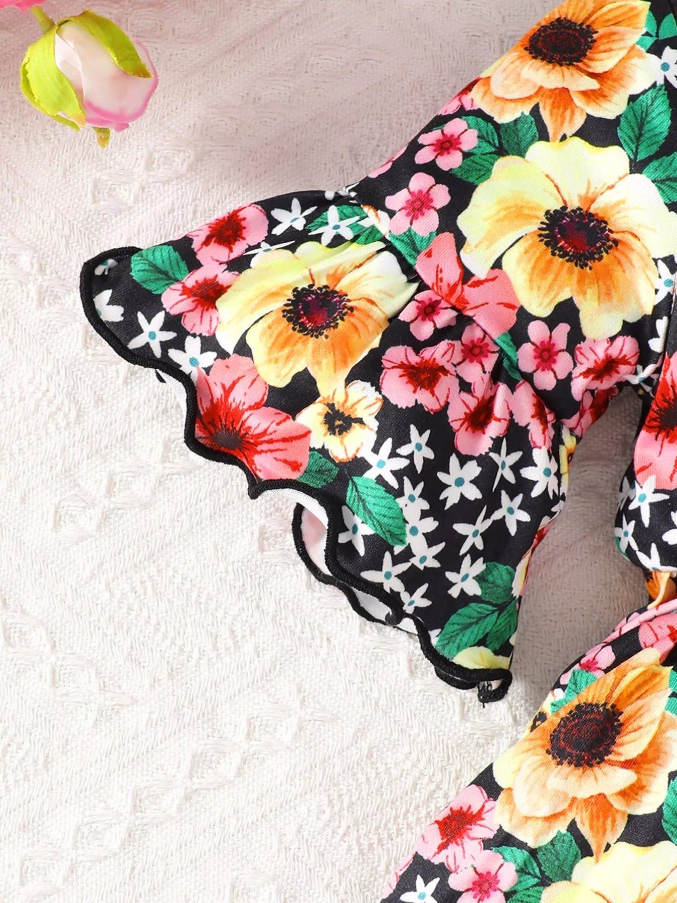 Children's Floral Bell Sleeve Top and Pants Set OutfitFlow