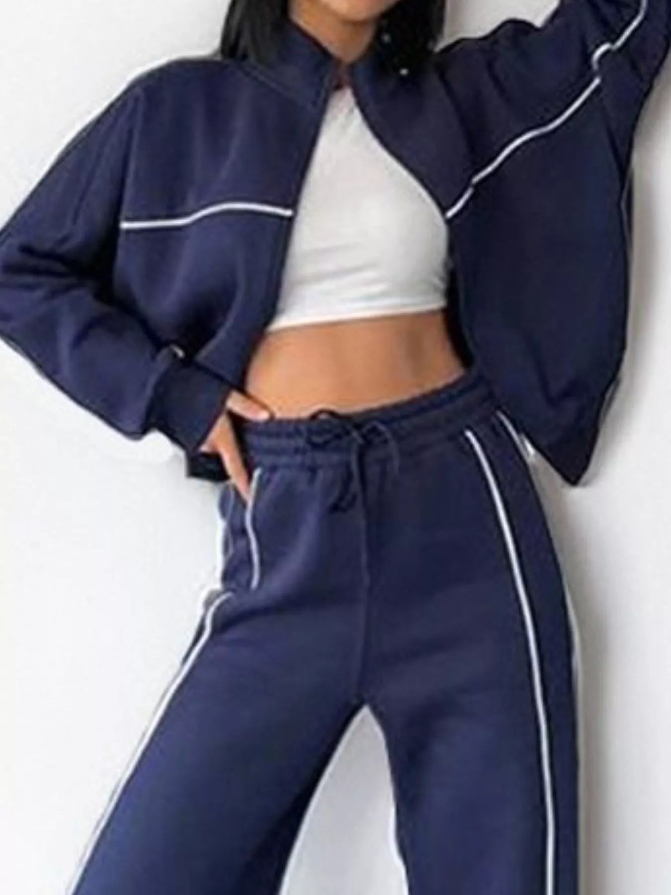 Full Size Zip Up Long Sleeve Top and Pants Set Plus Size OutfitFlow