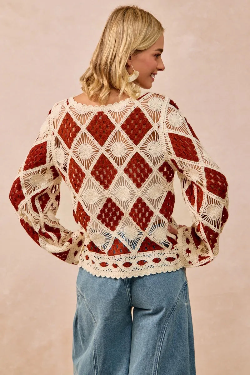 BiBi Diamond Crochet Knit Top OutfitFlow