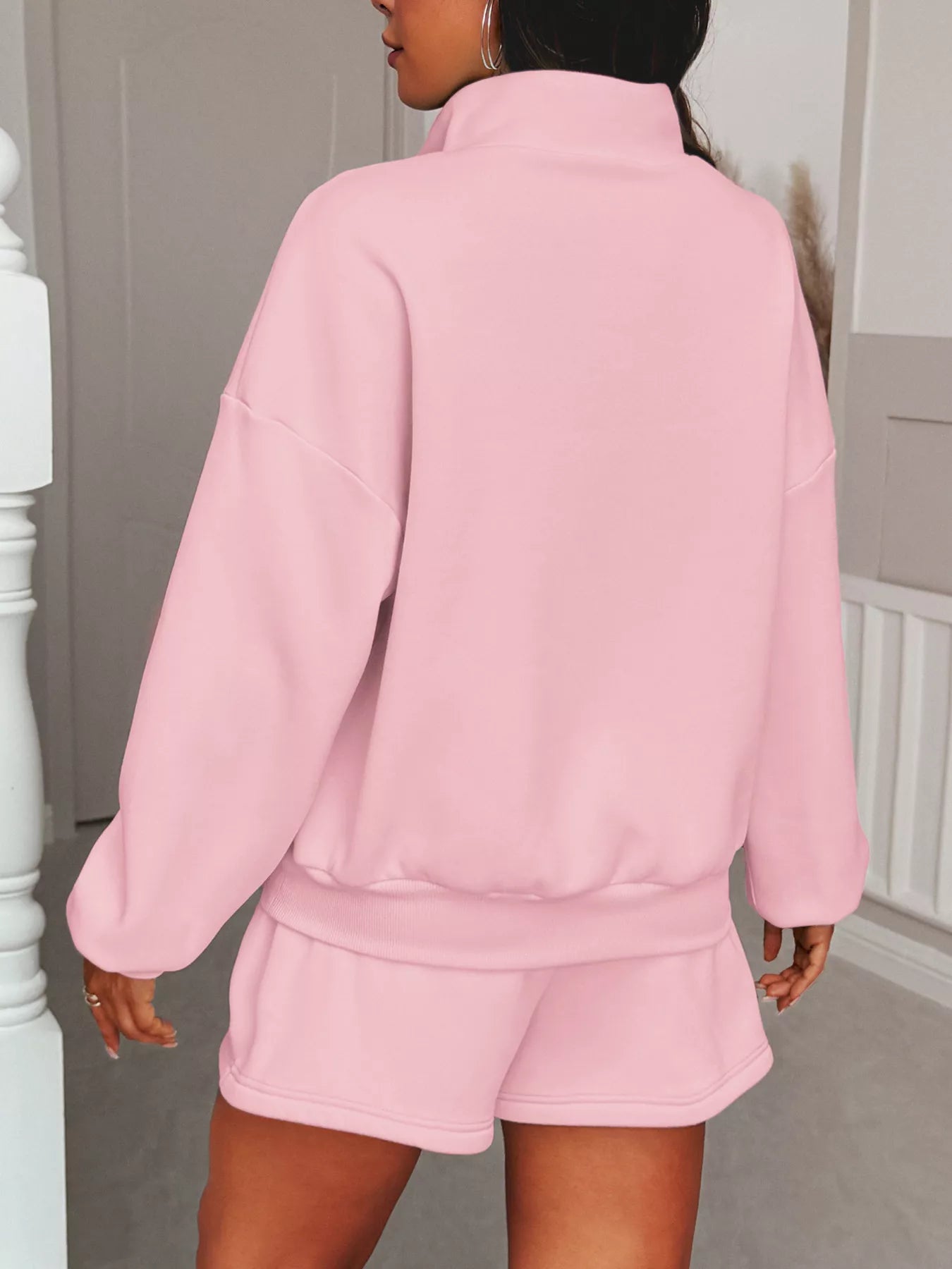 Casual Dropped Shoulder Sweatshirt and Shorts Set OutfitFlow