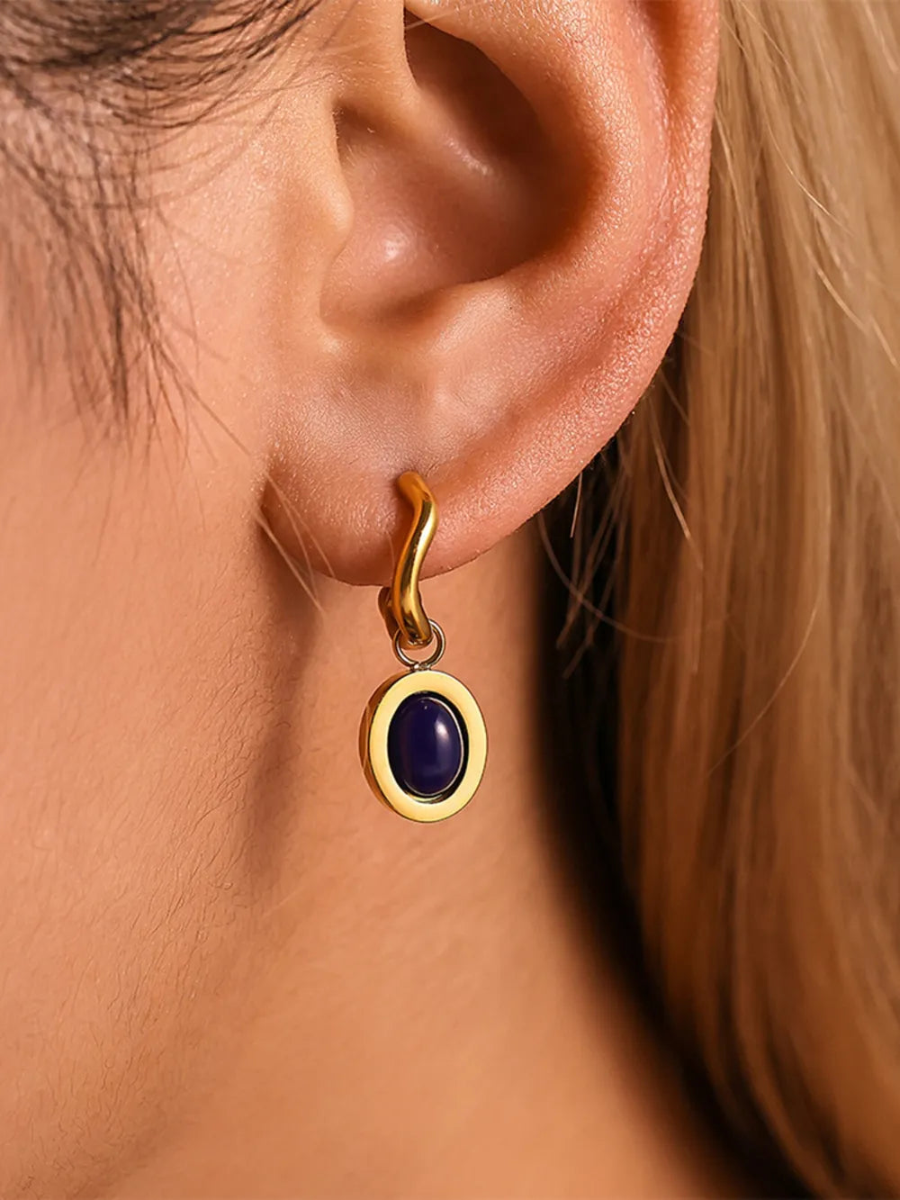 Stainless Steel Oval Drop Earrings Golden Kyanite One Size OutfitFlow
